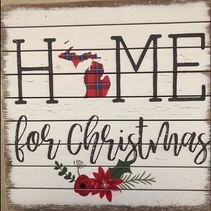 Red & Green ‘Home for Christmas’ State Wall Art-MI